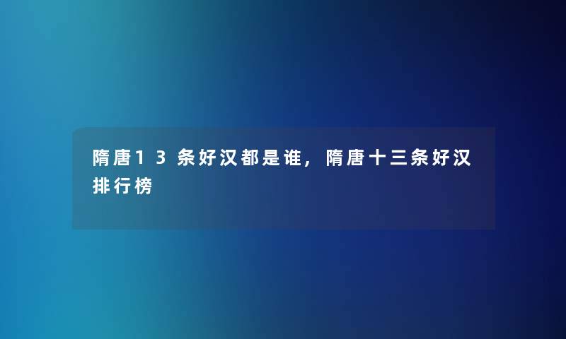 隋唐13条好汉都是谁,隋唐十三条好汉整理榜
