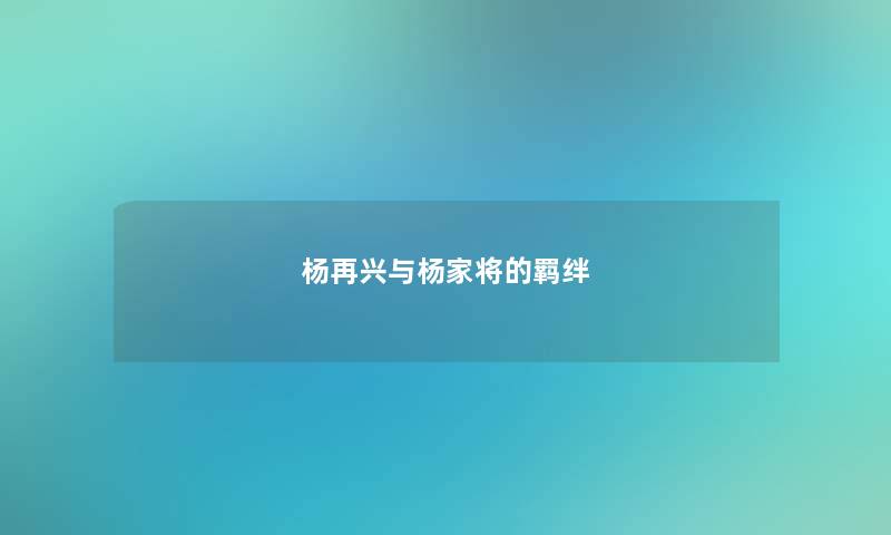 杨再兴与杨家将的羁绊