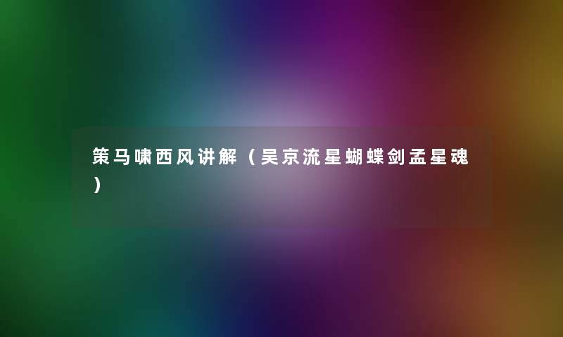 策马啸西风讲解（吴京流星蝴蝶剑孟星魂）