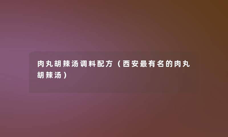 肉丸胡辣汤调料配方（西安有名的肉丸胡辣汤）