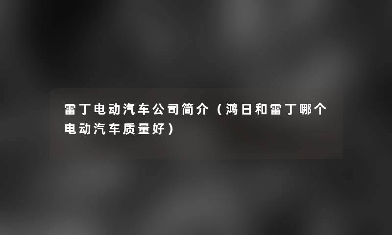 雷丁电动汽车公司简介（鸿日和雷丁哪个电动汽车质量好）