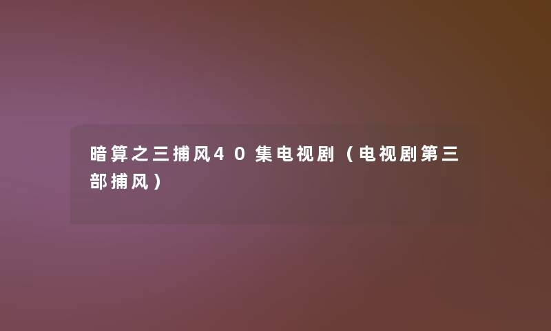 暗算之三捕风40集电视剧(电视剧第三部捕风) 暗算之三捕风40集电视剧(电视剧第三部捕风)