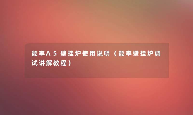 能率A5壁挂炉使用说明（能率壁挂炉调试讲解教程）