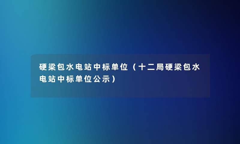 硬梁包水电站中标单位（十二局硬梁包水电站中标单位公示）