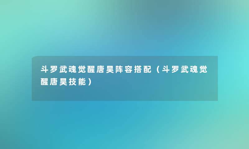 斗罗武魂觉醒唐昊阵容搭配(斗罗武魂觉醒唐昊技能) 斗罗武魂觉醒唐昊阵容搭配(斗罗武魂觉醒唐昊技能)