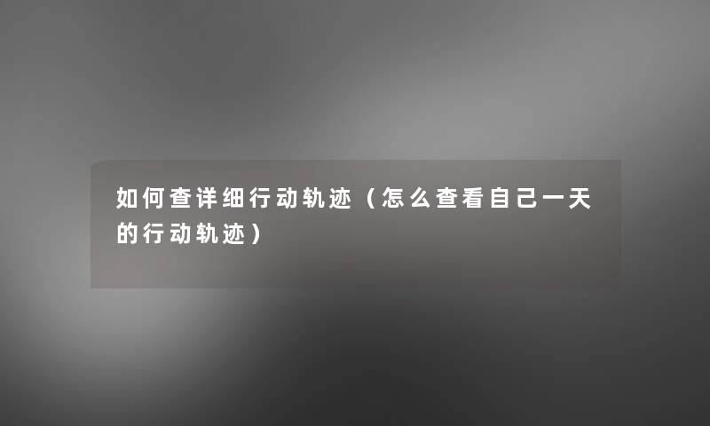 如何查详细行动轨迹(怎么查看自己一天的行动轨迹) 如何查详细行动轨迹(怎么查看自己一天的行动轨迹)
