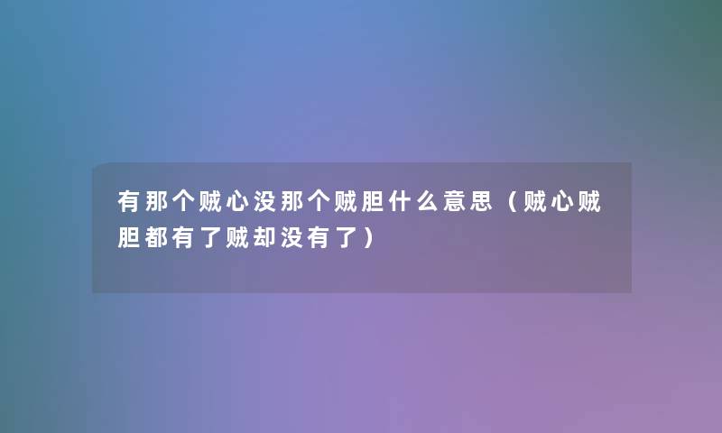 有那个贼心没那个贼胆什么意思（贼心贼胆都有了贼却没有了）