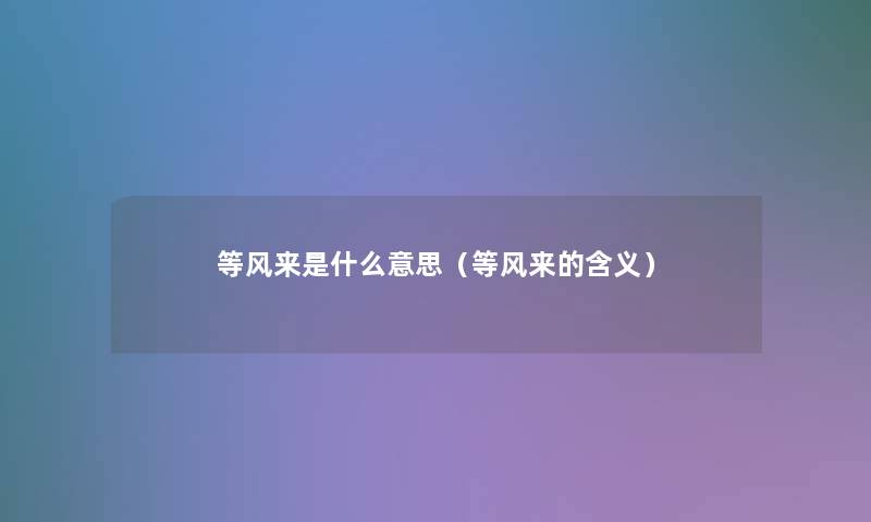 等风来是什么意思(等风来的含义) 等风来是什么意思(等风来的含义)