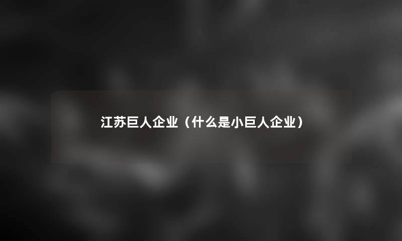 江苏巨人企业（什么是小巨人企业）