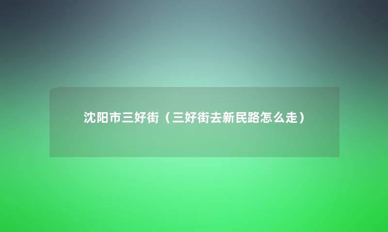 沈阳市三好街（三好街去新民路怎么走）