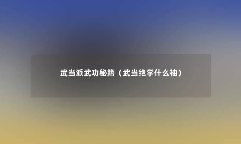 武当派武功秘籍（武当绝学什么袖）