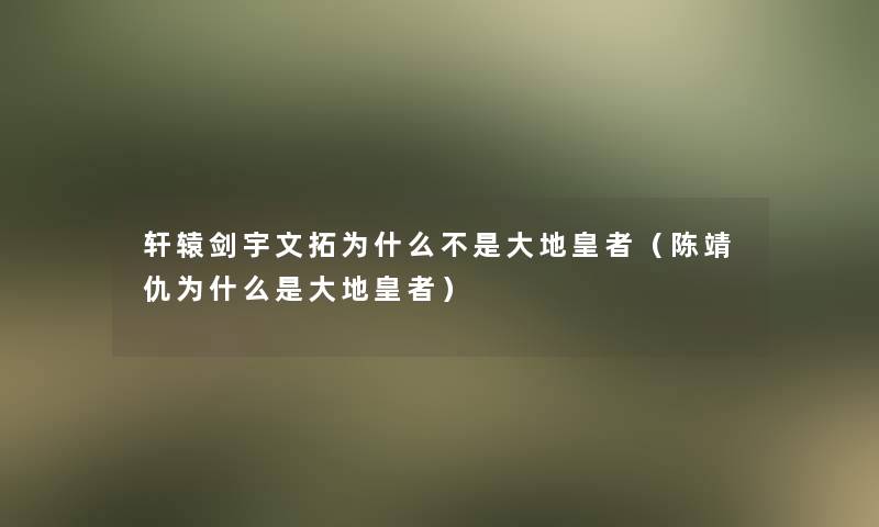 轩辕剑宇文拓为什么不是大地皇者(陈靖仇为什么是大地皇者) 轩辕剑宇文拓为什么不是大地皇者(陈靖仇为什么是大地皇者)