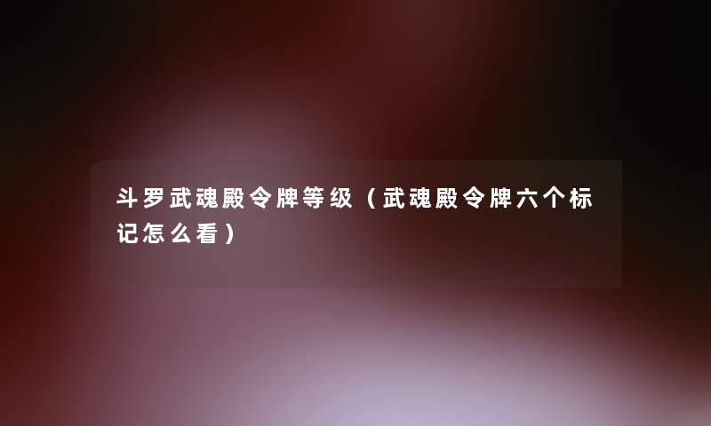 斗罗武魂殿令牌等级（武魂殿令牌六个标记怎么看）