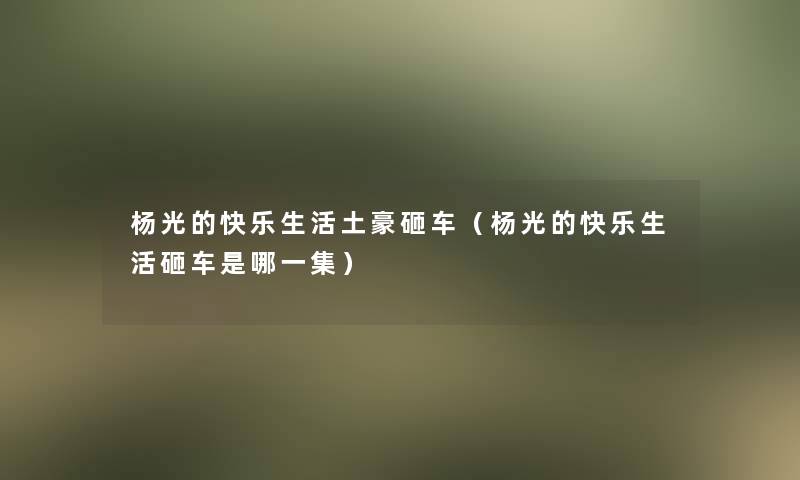 杨光的快乐生活土豪砸车(杨光的快乐生活砸车是哪一集) 杨光的快乐生活土豪砸车(杨光的快乐生活砸车是哪一集)