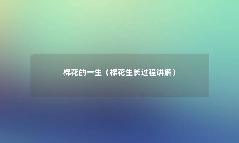 棉花的一生(棉花生长过程讲解) 棉花的一生(棉花生长过程讲解)
