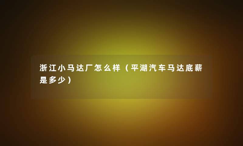 浙江小马达厂怎么样(平湖汽车马达底薪是多少) 浙江小马达厂怎么样(平湖汽车马达底薪是多少)