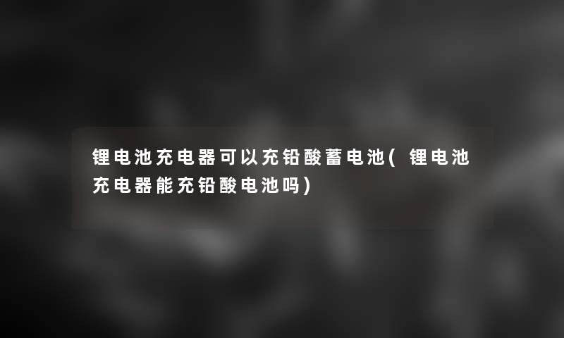 锂电池充电器可以充铅酸蓄电池(锂电池充电器能充铅酸电池吗) 锂电池充电器可以充铅酸蓄电池(锂电池充电器能充铅酸电池吗)